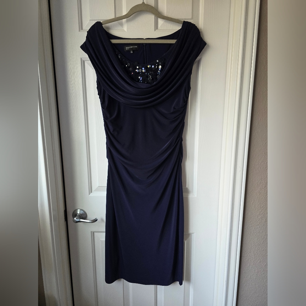 NWOT Jones New York, Size 8, Navy Evening Gown Midi Dress with Sequin Detail